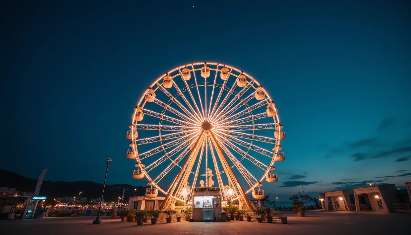 grande roue illuminée contre un ciel nocturne bleu profond a Nice